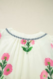 Apricot Floral Short Sleeve Split Neck Loose Mini Dress