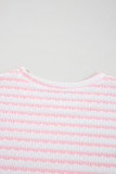 Pink Stripe Knitted Short Sleeve Top and Drawstring Shorts Set