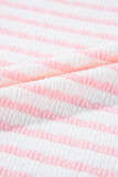 Pink Stripe Knitted Short Sleeve Top and Drawstring Shorts Set