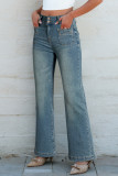 Sky Blue Double Button Patch Pocket Flare Leg Jeans