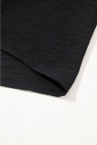Black Flounce Sleeve Pleated Textured Blouse