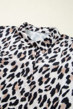 Beige Leopard Print Buttoned 3/4 Sleeve Loose Fit Shirt