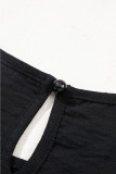 Black Flounce Sleeve Pleated Textured Blouse