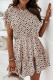 Khaki Heart Printed Flutter Sleeve Cinched Waist Tiered Ruffle Mini Dress