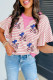 Sachet Pink Striped Sequin USA Flag Inspire Balloon Dog Patched  Ruffled Short Sleeve Top