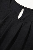 Black Flounce Sleeve Pleated Textured Blouse