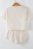 Beige Bold Leopard Bow Print Loose Tee and Skort 2pcs Set