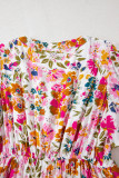 Red Floral Short Sleeve V Neck High Waist Maxi Dress