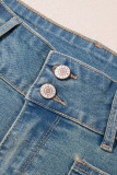 Sky Blue Double Button Patch Pocket Flare Leg Jeans