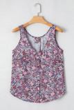 Yellow Boho Floral Pleated Buttoned Front Tank Top