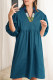 Blue Sapphire Colorblock Split V Neck Puff Sleeve Mini Dress