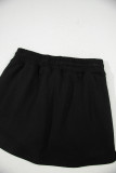 Black French Terry Drawstring Mini Skort with Pockets