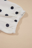 White Polka Dot Collared Lace up Font Puff Sleeve Peplum Top