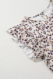 Khaki Leopard Ruffled Flutter Sleeve Keyhole Back Mini Dress