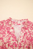 Rose Allover Printed Half Button Neck Ruffle Sleeve Blouse