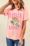 Pink FLOWER MARKET Graphic Crewneck T Shirt