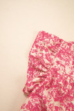 Rose Allover Printed Half Button Neck Ruffle Sleeve Blouse