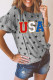 Gray USA Letter Patched Star Printed Ruffle Trim Sleeves Loose Tee