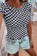 Black Checkered Ribbed Slim Fit Crew Neck T Shirt
