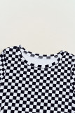 Black Checkered Ribbed Slim Fit Crew Neck T Shirt