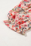 Multicolour Floral Print Frilled Neck Puff Sleeve High Waist Dress