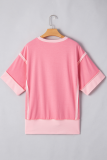 Peach Blossom Cowgirl Checkered Star Shape Print Exposed Seam T Shirt