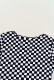 Black Checkered Ribbed Slim Fit Crew Neck T Shirt