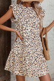 Khaki Leopard Ruffled Flutter Sleeve Keyhole Back Mini Dress