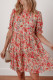Multicolour Floral Print Frilled Neck Puff Sleeve High Waist Dress