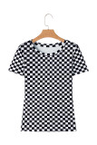 Black Checkered Ribbed Slim Fit Crew Neck T Shirt