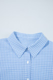 Light Blue Gingham Short Puff Sleeve Button Up Shirt