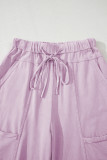 Pink Mineral Wash Exposed Seam Drawstring High Waist Wide Leg Cargo Pants