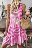 Rose Stripe U Neck Sleeveless Loose Fit Mini Dress
