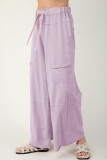 Pink Mineral Wash Exposed Seam Drawstring High Waist Wide Leg Cargo Pants