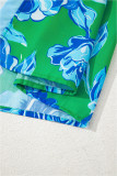 Bright Green Floral Frilled V Neck Short Sleeve Blouse Top