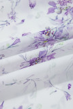 Purple Floral Trimmed Detail Split Neck Plus Size Top
