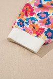 Beige Floral Puff Sleeve Patchwork Round Neck Top