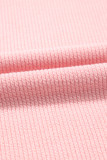 Light Pink Pearl Beaded Ruffle Short Sleeve Patchwork Ribbed Blouse