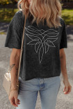 Black Floral Embroidered Mineral Wash Crew Neck T Shirt