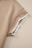 Straw Yellow Ric Rac Color Contrast Ribbed Edge Crewneck T Shirt