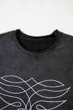 Black Floral Embroidered Mineral Wash Crew Neck T Shirt