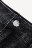 Carbon Grey Mineral Wash Ripped Raw Hem Denim Mini Skirt