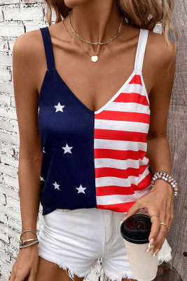 Red Independence Day Stars and Stripes Printed Casual Tank Top