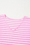 Bonbon Striped V Neck Ruffle Short Sleeve Top