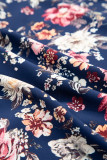 Blue Floral Short Sleeve Scoop Neck Casual Blouse