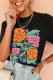 Black Colorful Flower Graphic Crewneck Summer Tee