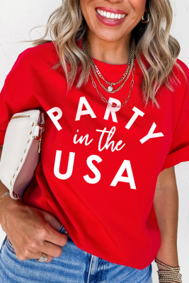 Red PARTY in the USA Printed Independence Day T Shirt