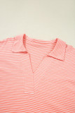 Orange Stripe Loose Polo T Shirt and Shorts Plus Size 2pcs Outfit
