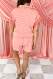 Orange Stripe Loose Polo T Shirt and Shorts Plus Size 2pcs Outfit