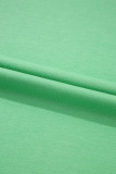 Mint Green Plus Size V Neck Tee Patched Pocket Drawstring Shorts Set